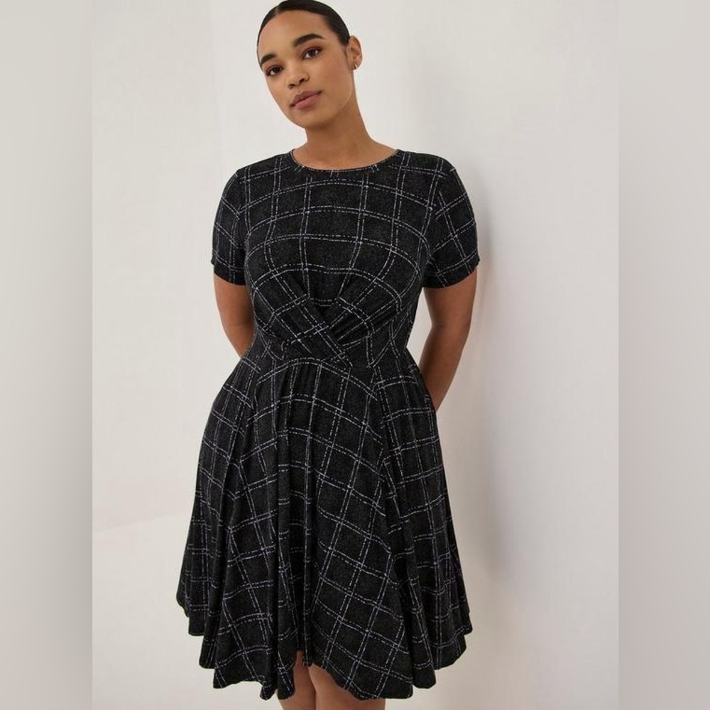 Plus Size 5X Torrid Black Plaid Super Soft Skater Dress